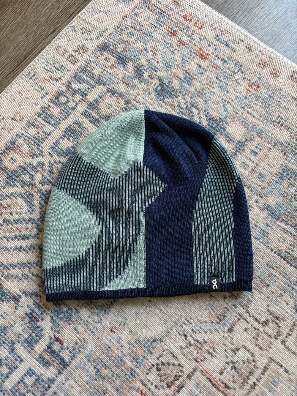 On Clouds Running Beanie - Navy and Sage Knit - Reversible